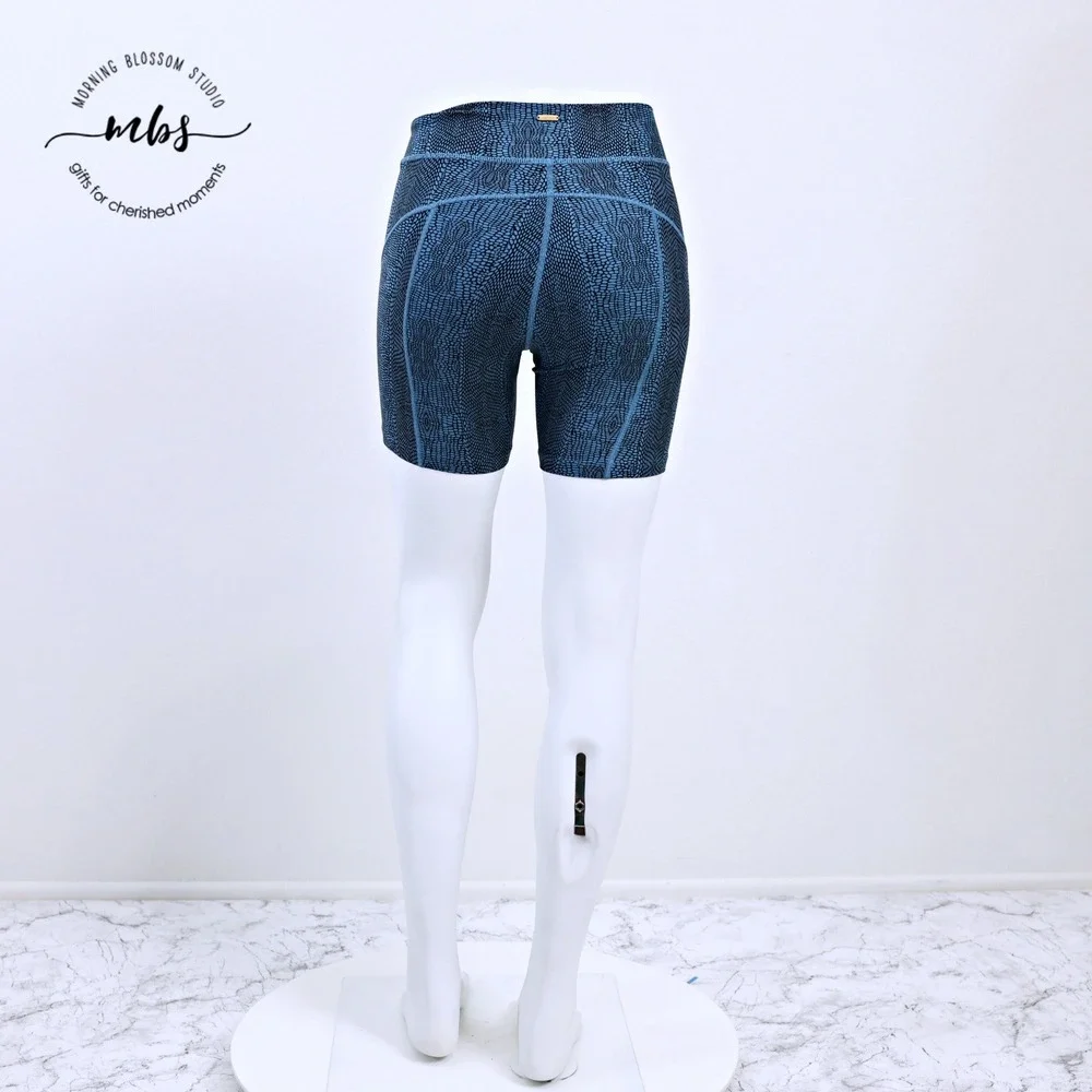 L*Space Carter High Waisted Snake Print Bike Shorts Blue Black Women‎ M